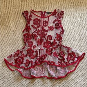 ‼️ Floral Red Lace Peplum Top ‼️